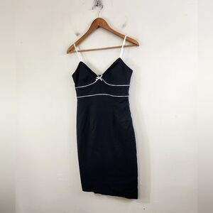 90s Express White Satin Straps Bow Little Black Dress